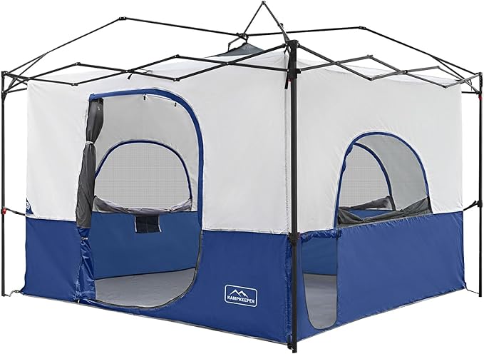 KAMPKEEPER Camping Inner Tent for Pop Up Canopy Converts 10'x10' Straight Leg Canopy into Camping Tent with 1 Dog Hole–Fully Vented Roof(TOP &amp Frame NOT Included) Navy Blue