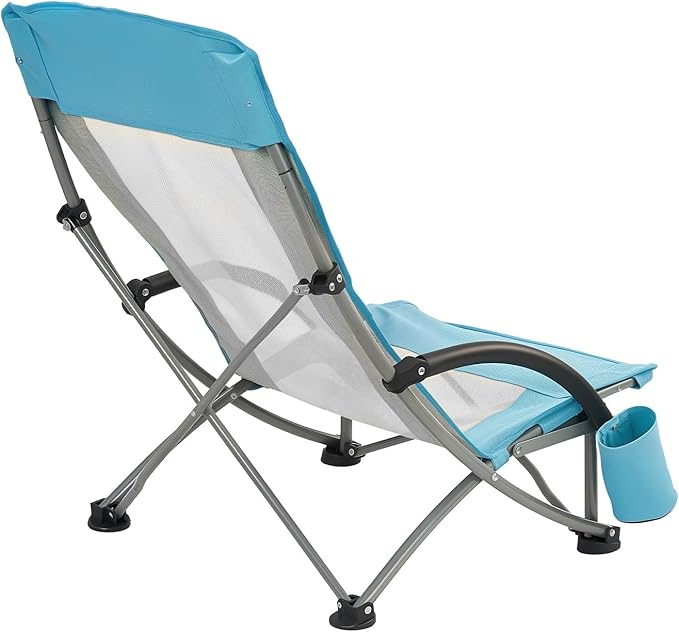VEVOR Folding Beach Chair High Back Camping Chairs for Adults with Cup Pocket Mesh Back Carry Bag Portable Extra Wide Seat Chair 330 lbs Heavy Duty Support for Outdoor Camp Light Blue 2 Pack
