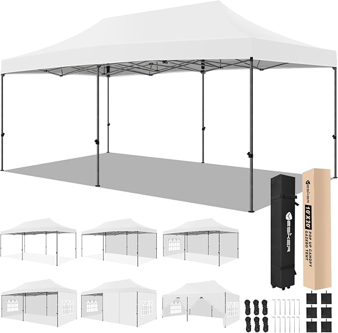 Yesker 10x20 Pop Up Canopy Tent with Sidewalls Instant Outdoor Canopy Waterproof &amp UV Protection Easy Setup Adjustable Height Heavy Duty Shelter Gazebo Tent for Patio Backyard Party Events Whit