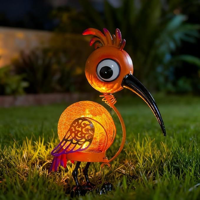 Chicken Solar Lanterns Outdoor Waterproof LED Solar Lights Crackle Glass Decorative Rooster Tabletop Lantern Garden Yard Art Patio Porch Decor Gift for Women Moms (Orange)