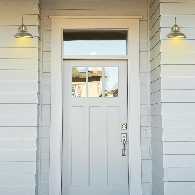 Brass Outdoor Gooseneck Light 10'' Diameter Gooseneck Barn Wall Sconce for Porch Exterior Waterproof Farmhouse Light Fixture with Wall Mount 2 Pack LM2201-GL-2P
