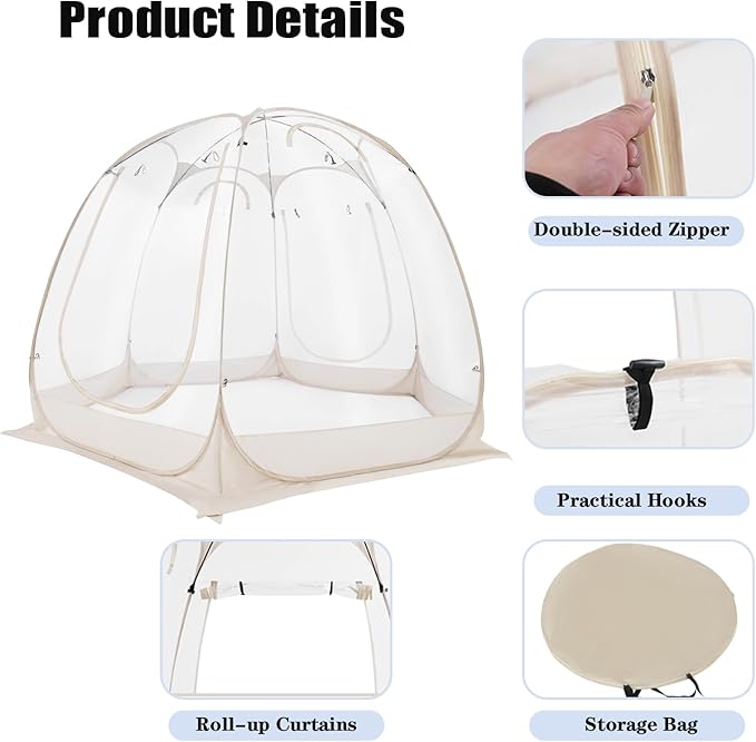 Pop up Bubble Tent | 10x10FT Portable Camping Screen House | Cold Protection Camping Tent | Weatherproof Clear Tent Shelter for 4-8 People | Storage Bags | with Double-Headed Zippers