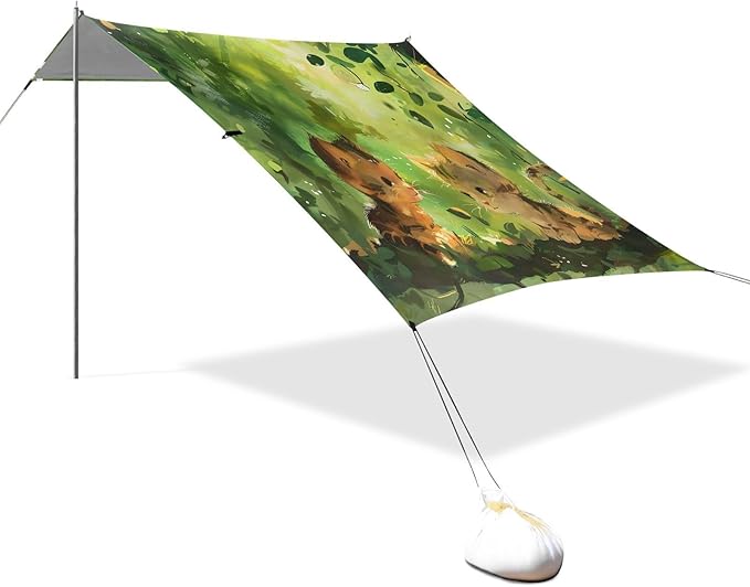 ALAZA Cat Kitten Forest Beach Tent Sun Shelter UPF50+ Protection Beach Shade Canopy w/ 4 Sandbags for Outdoor Camping Fishing Backyard Fun Picnic 10x9 ft