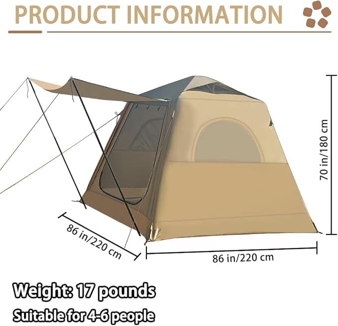 Camping Inflatable Tent with Pump 4 Person Easy Set up Glamping House with Mesh Waterproof Family Air Blow Up Tents