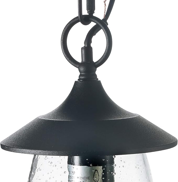 LOG BARN Outdoor Pendant Lights Porch Fixture in Painted Black Metal with Clear Bubbled Glass Globe Hanging Lantern Lamp for Gazebo Entry Yard