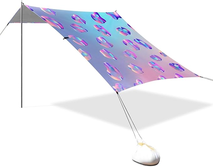 ALAZA Leopard Print Cheetah Holographic Style Beach Tent Sun Shelter UPF50+ Protection Beach Shade Canopy w/ 4 Sandbags for Outdoor Camping Fishing Backyard Fun Picnic 10x9 ft