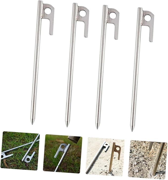 4Pcs Stainless Steel Tent Stakes Durable Tarp Pegs for Securing Tents Canopies and Outdoor Structures Resistant Camping Accessories