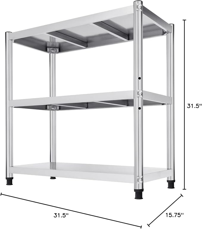 32×16 Stainless Steel Table Heavy Duty Stainless Steel Table for Prep Shelf Organizer Kitchen Storage Shelves Garage Shelves Commercial Kitchen Work Table for Restaurant Home and Hotel Silver