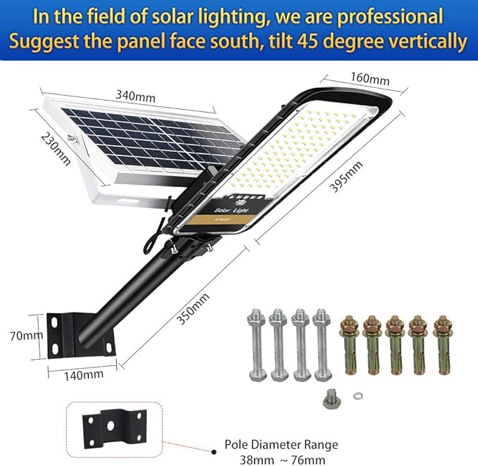 Solar Street Lights Outdoor Lamp 16000lm IP67 Waterproof Light with Anti Broken Remote Control Mounting Bracket Dusk to Dawn Security Led Flood Light for Yard Garden etc.