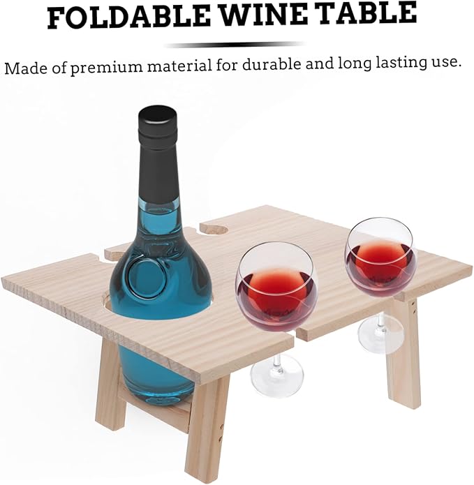 HANABASS Foldable Outdoor Wine Table Portable Beach Snack Table Wooden Design for Picnics and Parties