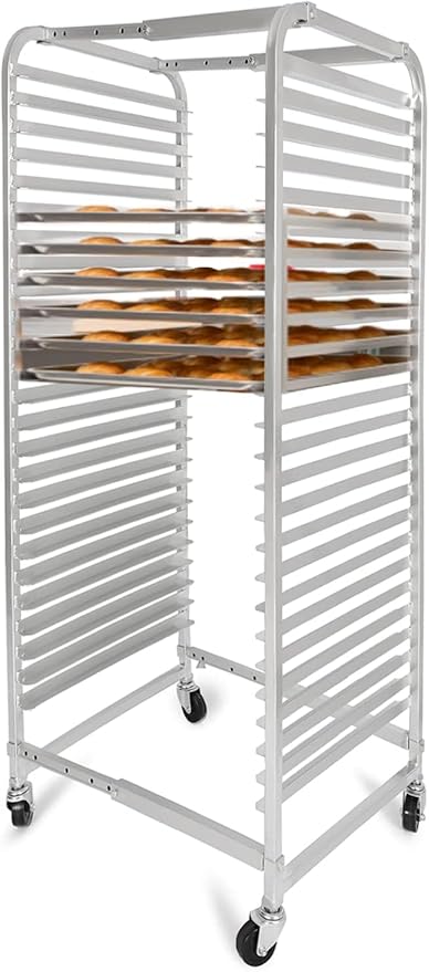 HECASA Adjustable Bun Pan Rack 25 Tier with Brake Wheels Bakery Sheet Rack for Foodservice KitchenRestaurant Pizzeria Hotel Home Aluminum 24.72 L x 20.5 W x 58''H Oxidation