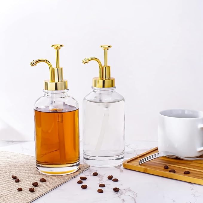 Aboiled 16oz Glass Coffee Syrup Dispenser with Funnel - Leak Proof Pump Home &amp Commercial Use