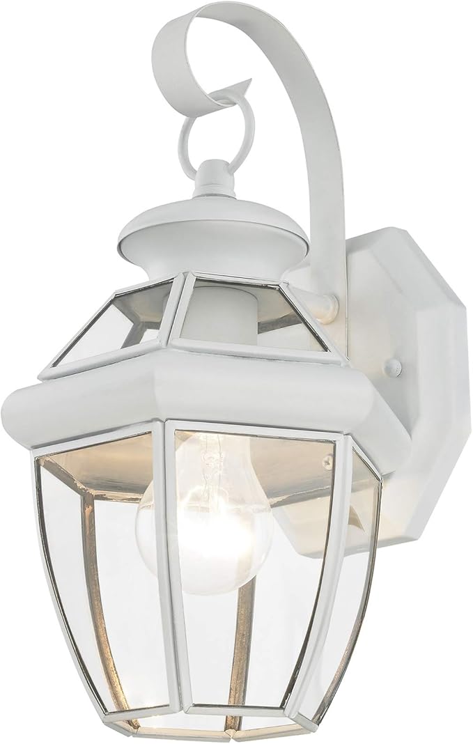 Livex Lighting 2051-03 Monterey 1 Light Outdoor White Finish Solid Brass Wall Lantern with Clear Beveled Glass