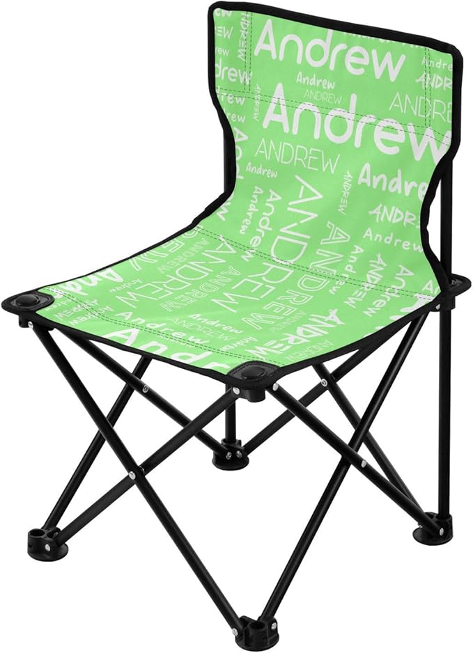 Sinestour Pale Green Custom Folding Camping Chair for Teen Child Personalized Name 14.6×14.6in Portable Outdoor Chair with Carry Bag for Picnic Lawn Travel