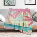 Beach Palm Trees Pink Umbrella Flannel Blanket Warm Cozy Decor Gift for Sofa Bed Camping Travel Chair All Season Multifunctional Gift Blanket 50x60in