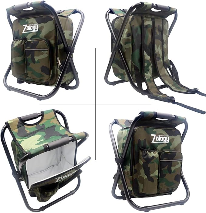 Folding Camping Chair Stool Backpack with Cooler Insulated Picnic Bag Hiking Camouflage Seat Table Bag Camping Gear Outdoor Fishing Hunting Gifts for Men