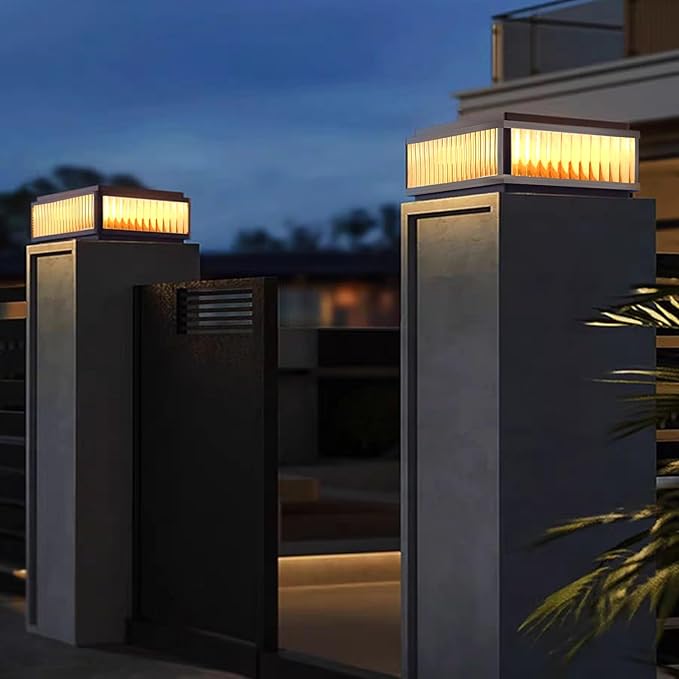 All Copper Steel Glass Outdoor Post lights Waterproof Pillar Light Vintage Patio Lawn Column Lampoutdoor column lightsDeck Lights Lantern Fence Lamp Fixture E26 Base (Electricity 12X12IN)