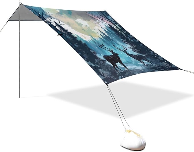 Camping Sun Shelters Deer Couple in Forest Pattern Beach Canopy 126 * 110.2in