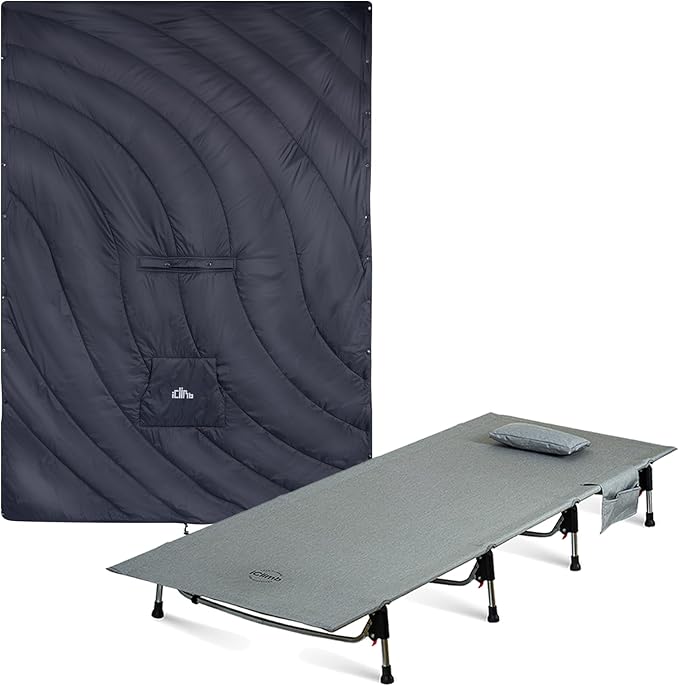 iClimb 1 Hooded 3M Thinsulate Insulation Warm Blanket and 1 Super Easy Assemble Cot Ultralight Compact for Adults Outdoor Camping Backpacking Hiking