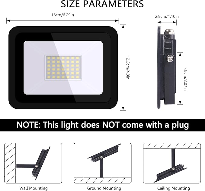 MIHEAL 2 Pack 50W LED Flood Light Cool White IP68 Waterproof Super Bright Work Light 110V Outdoor Floodlight for Yard Garden Garage Lawn Court