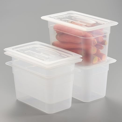 CURTA 4-Pack 1/4 Size 6 Deep Food Pan with Handled Lid – NSF Listed Commercial-Grade Translucent Polypropylene Stackable Freezer-Safe Storage for Restaurants Catering &amp Buffets