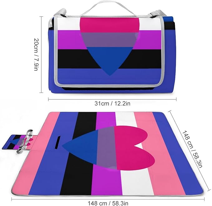 Rainbow Hearts Gay Pride Flag Colored Waterproof Outdoor Picnic Blanket Sandproof Beach Mat for Camping Hiking Grass Travelling