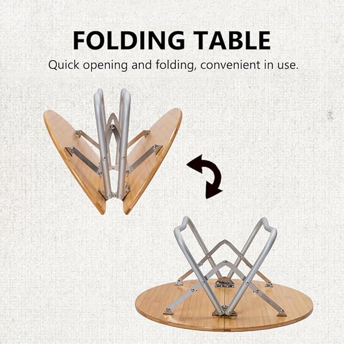 Topyond Camp Table Portable Aluminum Alloy Folding Round Table Lightweight Bamboo Top Camping Table Aluminum Folding Tab for Camping Picnic Self Driving Travel