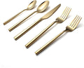 Gold Silverware Set 20-Piece Flatware Cutlery Set Service for 4 Heavy Duty Titanium Coating Modern Design 18/0 Stainless Steel Utensils Dishwasher Safe