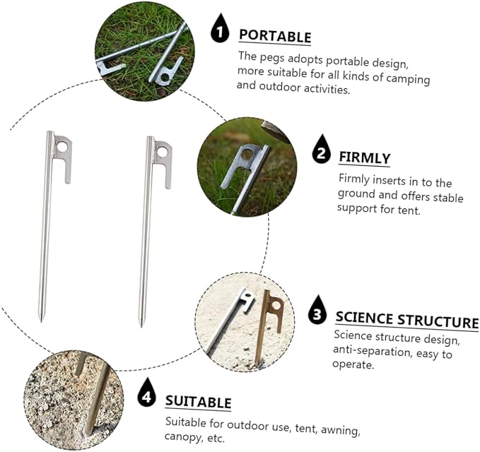 4Pcs Stainless Steel Tent Stakes Durable Tarp Pegs for Securing Tents Canopies and Outdoor Structures Resistant Camping Accessories