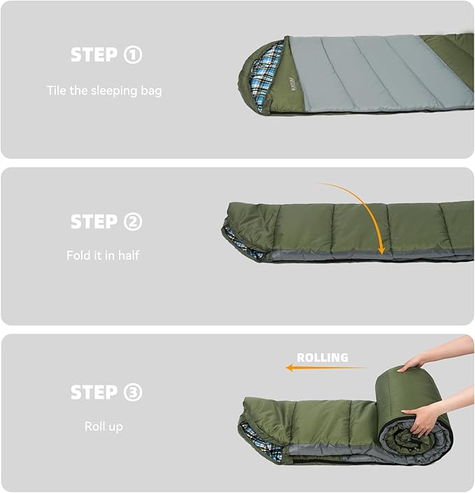 Cotton Flannel Lined Sleeping Bag for Adults Teens Kids Cold Weather &amp Warm 3 Seasons Lightweight Compact Camping Essentials Equipment Hiking Outdoor Travel