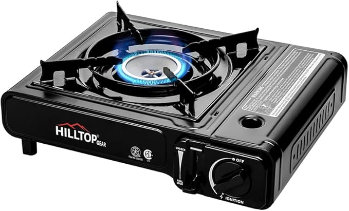 8000 BTU Portable Gas Stove with Carrying Case for Camping Picnics Hiking Fishing BBQ CSA Listed BLACK