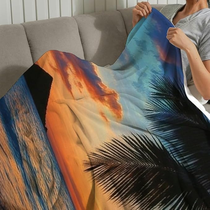 Palm Tree Beach Sunset Flannel Blanket Soft Warm Lightweight Multi-Purpose Blanket for Sofa Travel Camping Bed Chair 40x50in