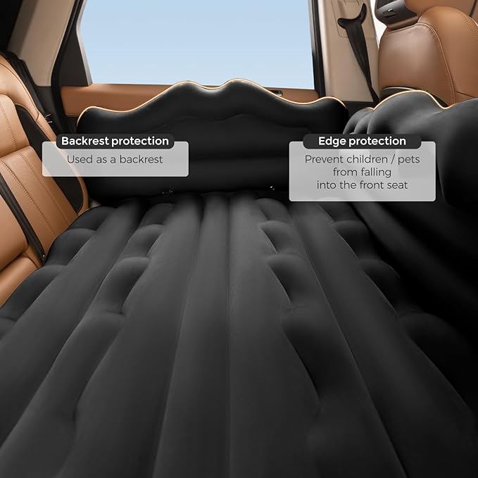 BEBAS Car Air Mattress Inflatable Truck Camping Mattress for Back Seat Thickened SUV Portable Travel Sleeping Pads with 2 Pillows &amp Air Pumps Fits Most Sedan/Pickup/Van Black Bed