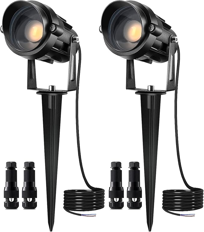Low Voltage Landscape Lights with Connectors Outdoor: 7W 700LM LED Landscape Lighting for Tree Garden Yard Pathway | 12V 24V Warm White 3000K Spotlights | IP66 Waterproof | 2 Pack