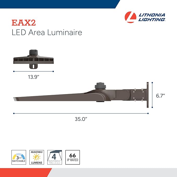 Lithonia Lighting LED Outdoor Area Light Fixture LED Parking Lot Light with Adjustable Brightness 3-in-1 Selectable White Color 4-in-1 Switchable Distribution UVOLT Wall or Pole Mount Bronze