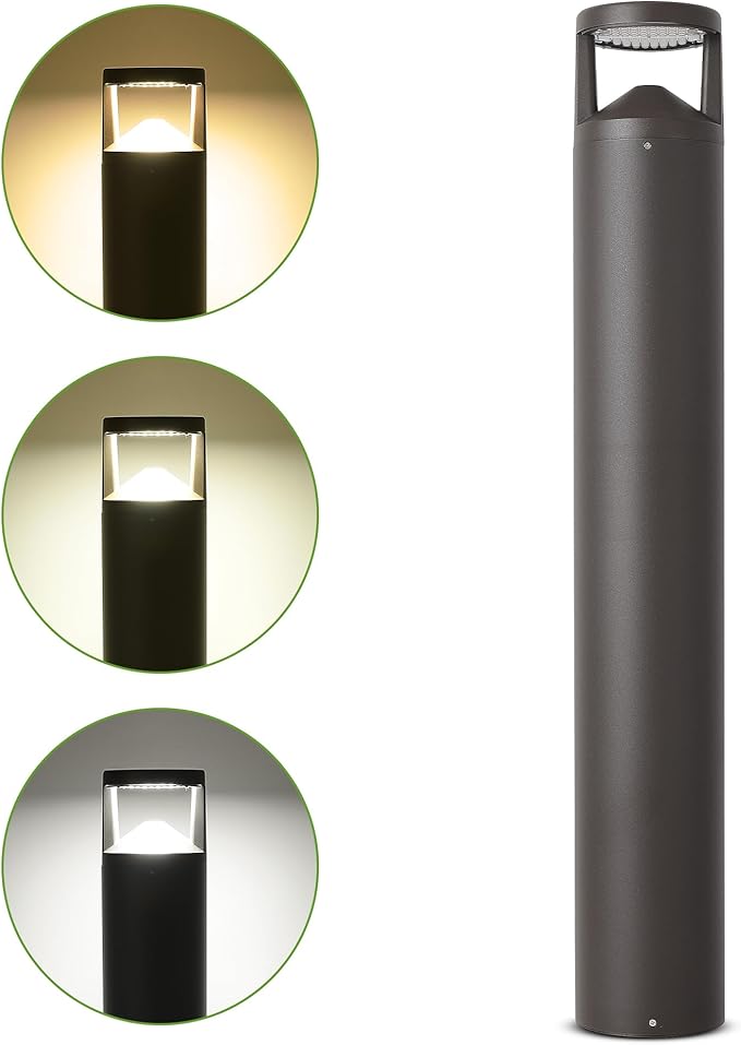 LED Bollard Landscape Light 42inch 24W 3CCT Selectable (3000K/4000K/5000K)120V-277V Commercial/Residential Bollard Lighting Fixture for Garden Pathway Driveway Die-cast Aluminum Bronze