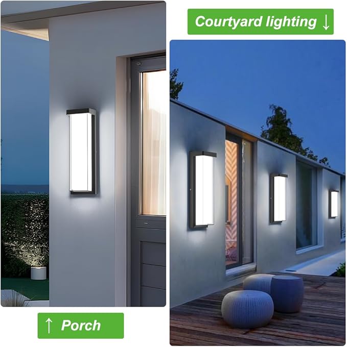 Sytmhoe LED Outdoor Wall Light Fixture16in Dimmable Modern Porch&ampPatio Wall Light Fixture6000K Black Exterior Sconce Light Mounted for House Garage Porch Courtyard(2Packs)