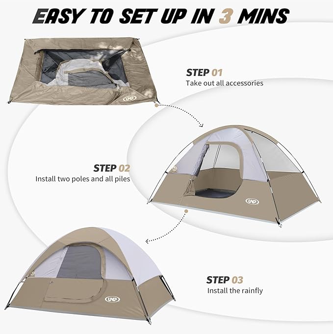 Camping Tent 2-4 Person Waterproof Windproof Tent with Rainfly Easy Set up-Portable Dome Tents for Camping…