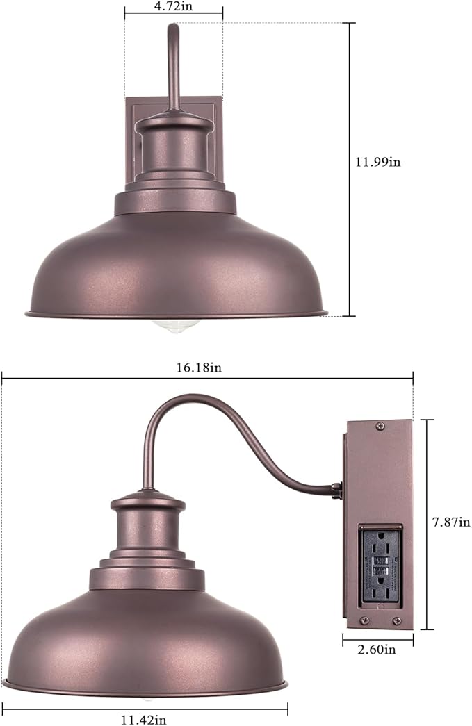 Outdoor Barn Light with GFCI Outlet Farmhouse Exterior Wall Sconce Light Vintage Wall Lighting Fixture Industrial Bronze Wall Lantern with Built in for Porch Garage STRZ037-W ORB