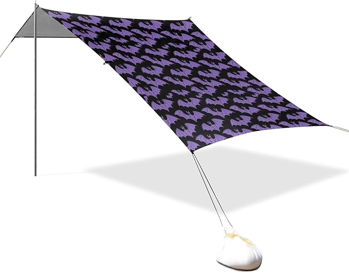 Camping Sun Shelters Halloween Purple Bat Beach Canopy 126 * 110.2in