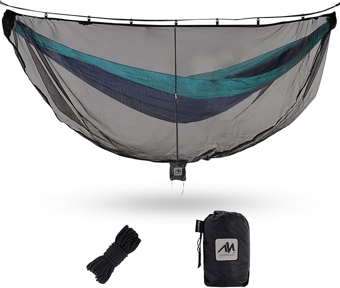 AYAMAYA Hammock Bug Net - 11.15ft Superfine Mosquito Net for Hammocksw/Double-Sided Zipper Lightweight Portable Hammock NettingFast and Easy Set Up Fits All Camping Hammocks