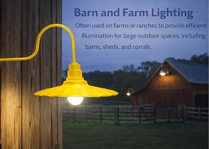 AGB102-AR20-YELLOW Radial Wave Steel Dome 29 Gooseneck Barn Light - Outdoor Dome with Incandescent Downlight | Wall-Mount Fixture Gardens Pathways &amp Outdoor Living Spaces