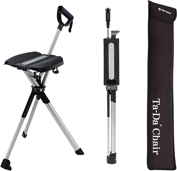 STEP2GOLD Ta-Da Chair Series 2- Portable Walking Stick Cane with Seat Foldable Chair Hiking Stick for Camping Hiking Lightweight Aluminum Easy Carry Anti-Slip
