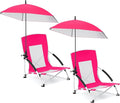 Giantex 2-Pack Low Folding Beach Chair with Detachable &amp Adjustable Umbrella Carrying Bag Padded Armrests Mesh High Back Load 330 LBS Anti-Slip Foot Pads Camping Chair for Picnic Lawn Pink