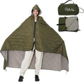 Wearable Warm Camping Blanket Waterproof Windproof Quilted Fleece Stadium Outdoor Blanket with Portable Bag for Cold Weather Picnic Sports Pet Beach Travel Car 79x55 inches Olive Green with Hat