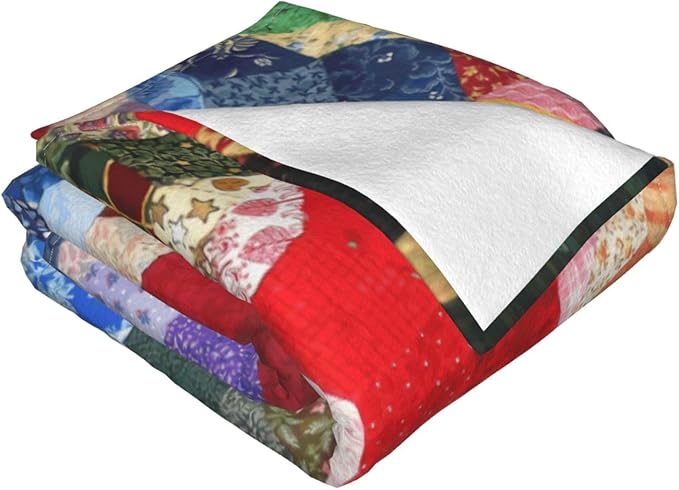 80X60 Wonky Star Quilt Lightweight Flannel Blanket - Soft and Breathable Polyester Suitable for Travel Camping and Home Decoration