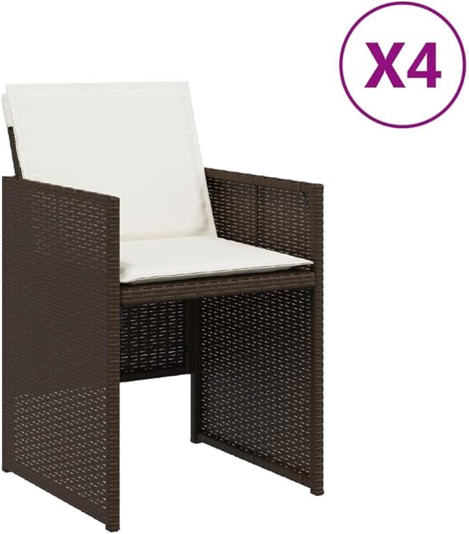 Patio Chairs with Cushions Set of 4 Brown Poly Rattan Outdoor Lounge Chairs Comfortable Garden Chairs with Foldable Backrest and Removable Cushions for Patio Furniture Lawn and Garden Use