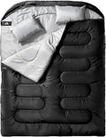 MEREZA Double Sleeping Bag for Adults Mens with Pillow XL Queen Size Two Person Sleeping Bag for All Season Camping Hiking Backpacking 2 Person Sleeping Bags for Cold Weather &amp Warm