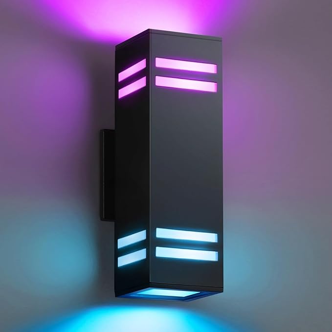 SHIMR Smart Outdoor Lights RGBCW Color Changing Outdoor Lights Modern Exterior Lighting Fixture Aluminum with Remote Control Black Up and Down Lighting for House Compatible with Alexa [ETL Listed]