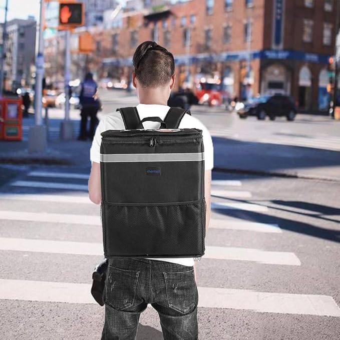 cherrboll L Insulated Pizza Delivery Backpack Thermal Food Delivery Bag with 2 Dividers Reusable Cooler Backpack for Bicycle Transport
